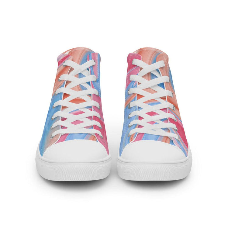 Tie-Dye Blue Orange Women’s High Top Canvas Shoes - MessyBunFun - Your Destination for Stylish Unisex Clothing, Tops and bottoms - MessyBunFun.com