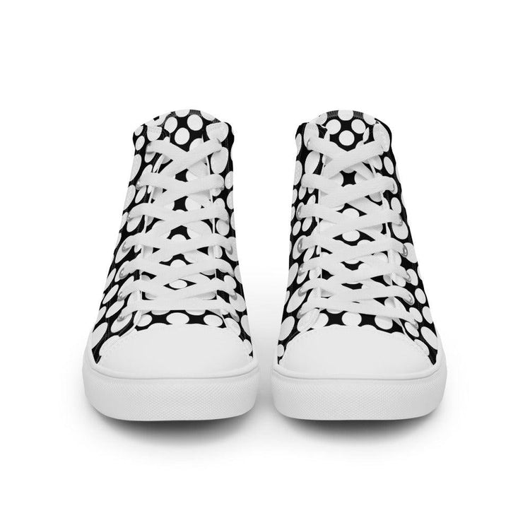 Black and White Circles Women’s High Top Canvas Shoes - MessyBunFun - Your Destination for Stylish Unisex Clothing, Tops and bottoms - MessyBunFun.com