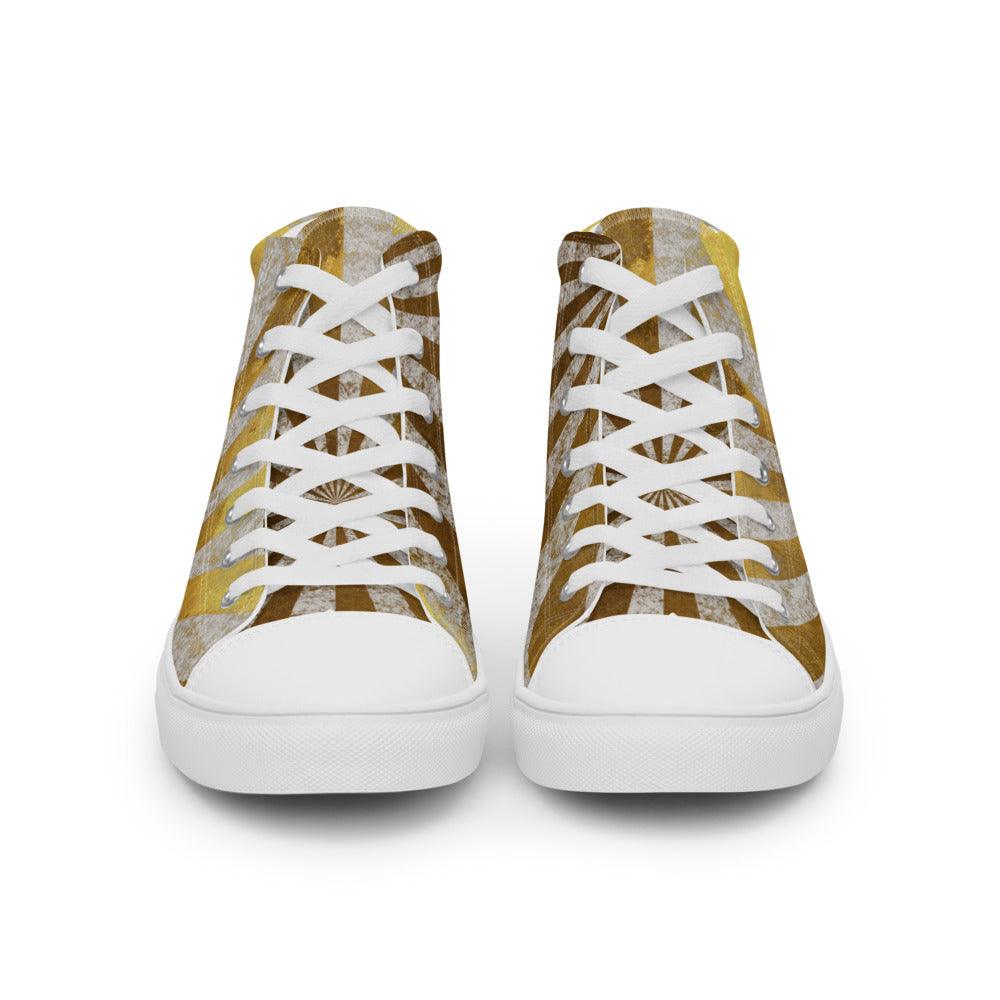 Gold Sun Burst Women’s High Top Canvas Shoes - MessyBunFun - Your Destination for Stylish Unisex Clothing, Tops and bottoms - MessyBunFun.com