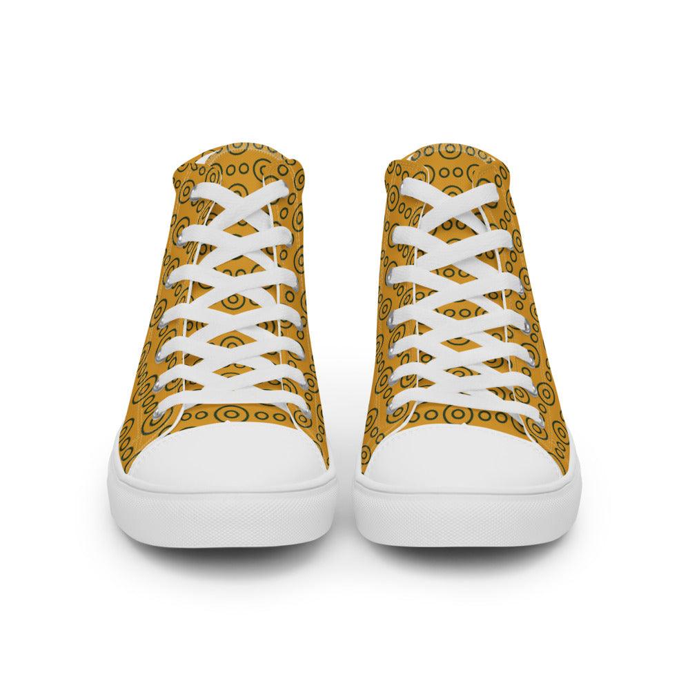 Gold and Grey Circles Women’s High Top Canvas Shoes - MessyBunFun - Your Destination for Stylish Unisex Clothing, Tops and bottoms - MessyBunFun.com