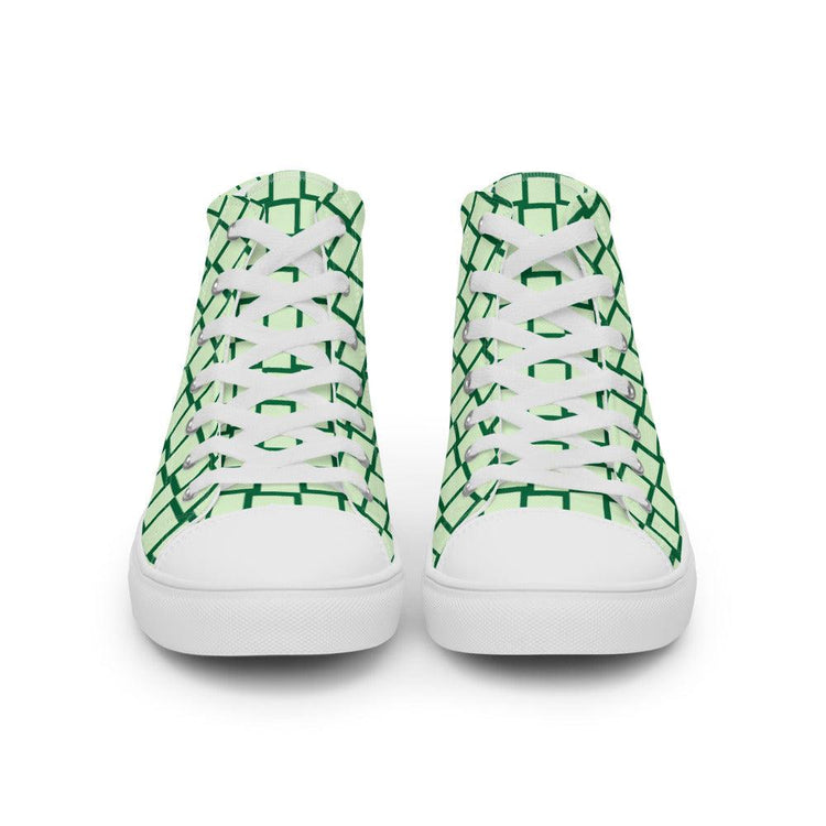 Green Squares Women’s High Top Canvas Shoes - MessyBunFun - Your Destination for Stylish Unisex Clothing, Tops and bottoms - MessyBunFun.com