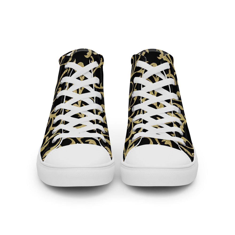 Black Scrolls Women’s High Top Canvas Shoes - MessyBunFun - Your Destination for Stylish Unisex Clothing, Tops and bottoms - MessyBunFun.com