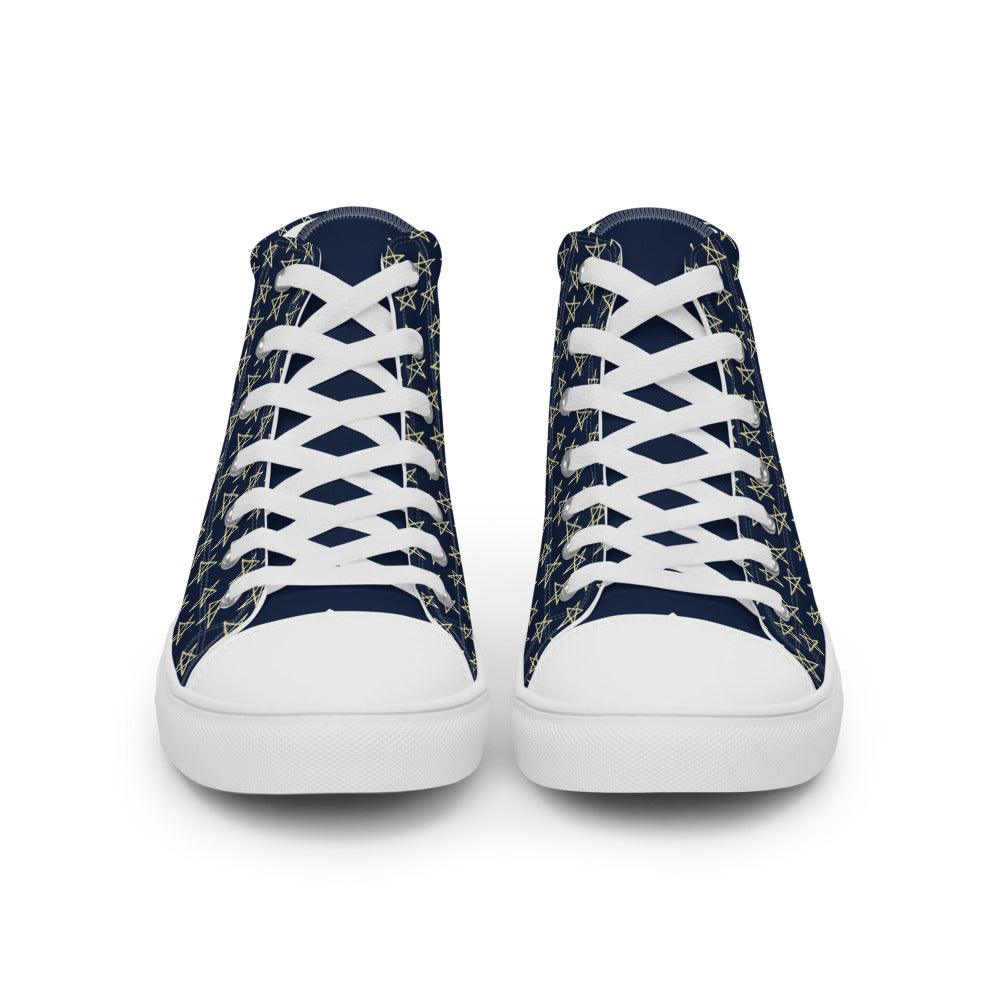 Gold Stars on Blue Women’s High Top Canvas Shoes - MessyBunFun - Your Destination for Stylish Unisex Clothing, Tops and bottoms - MessyBunFun.com