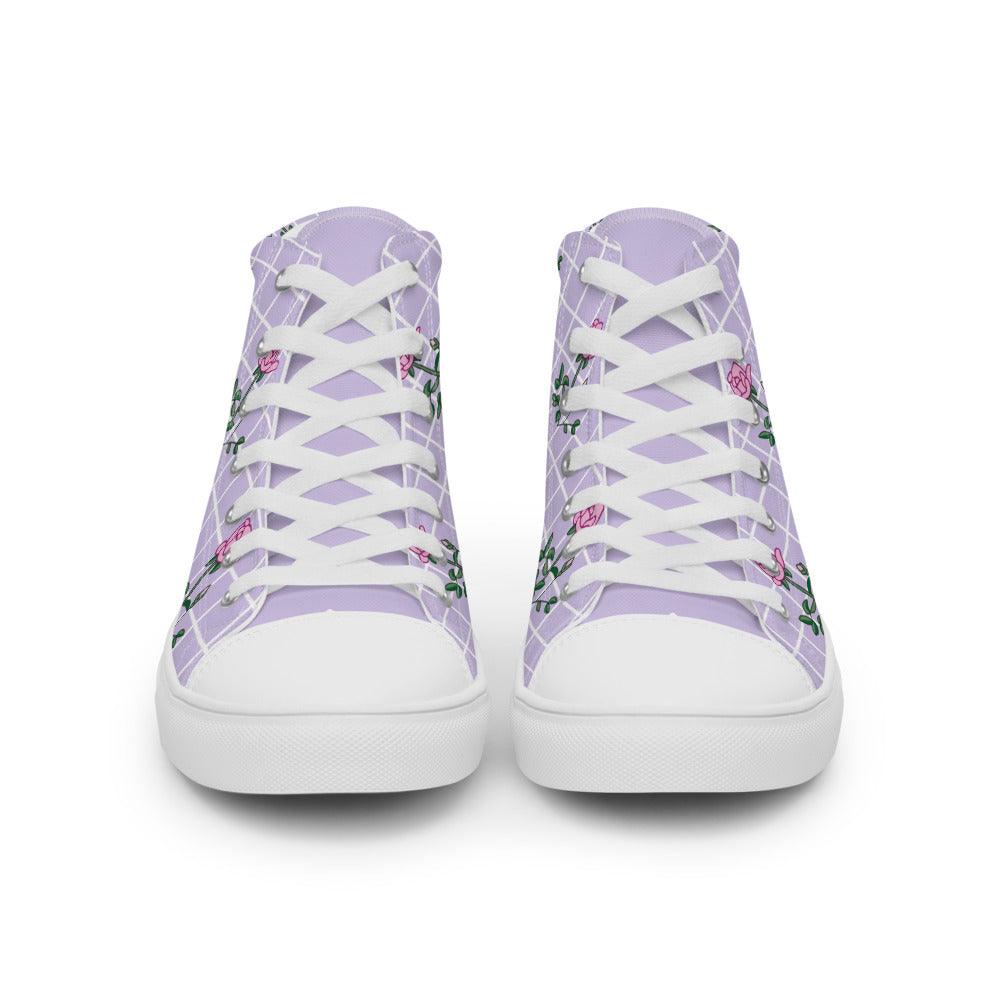 Gingham Rose Women’s High Top Canvas Shoes - MessyBunFun - Your Destination for Stylish Unisex Clothing, Tops and bottoms - MessyBunFun.com