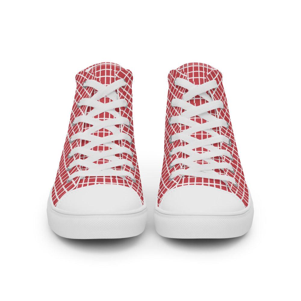 Red Squared Women’s High Top Canvas Shoes - MessyBunFun - Your Destination for Stylish Unisex Clothing, Tops and bottoms - MessyBunFun.com