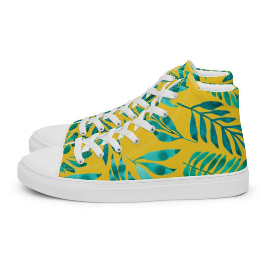 Green Leaves on Gold Women’s High Top Canvas Shoes