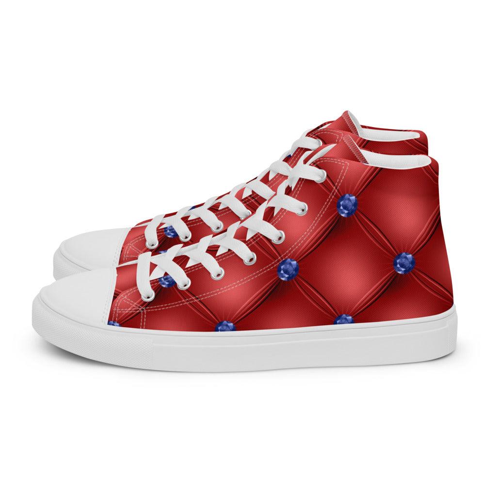 Red Diamond Tuck Women’s High Top Canvas Shoes - MessyBunFun - Your Destination for Stylish Unisex Clothing, Tops and bottoms - MessyBunFun.com