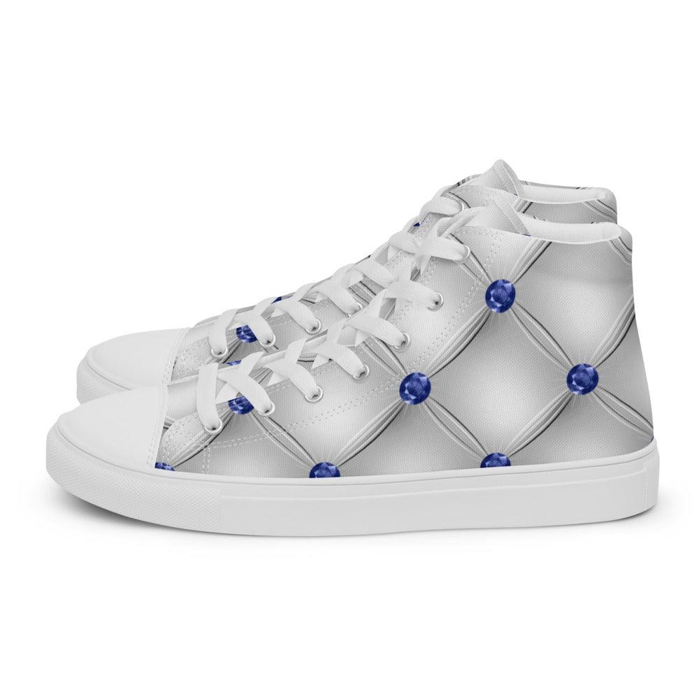 White Diamond Tuck Women’s High Top Canvas Shoes - MessyBunFun - Your Destination for Stylish Unisex Clothing, Tops and bottoms - MessyBunFun.com