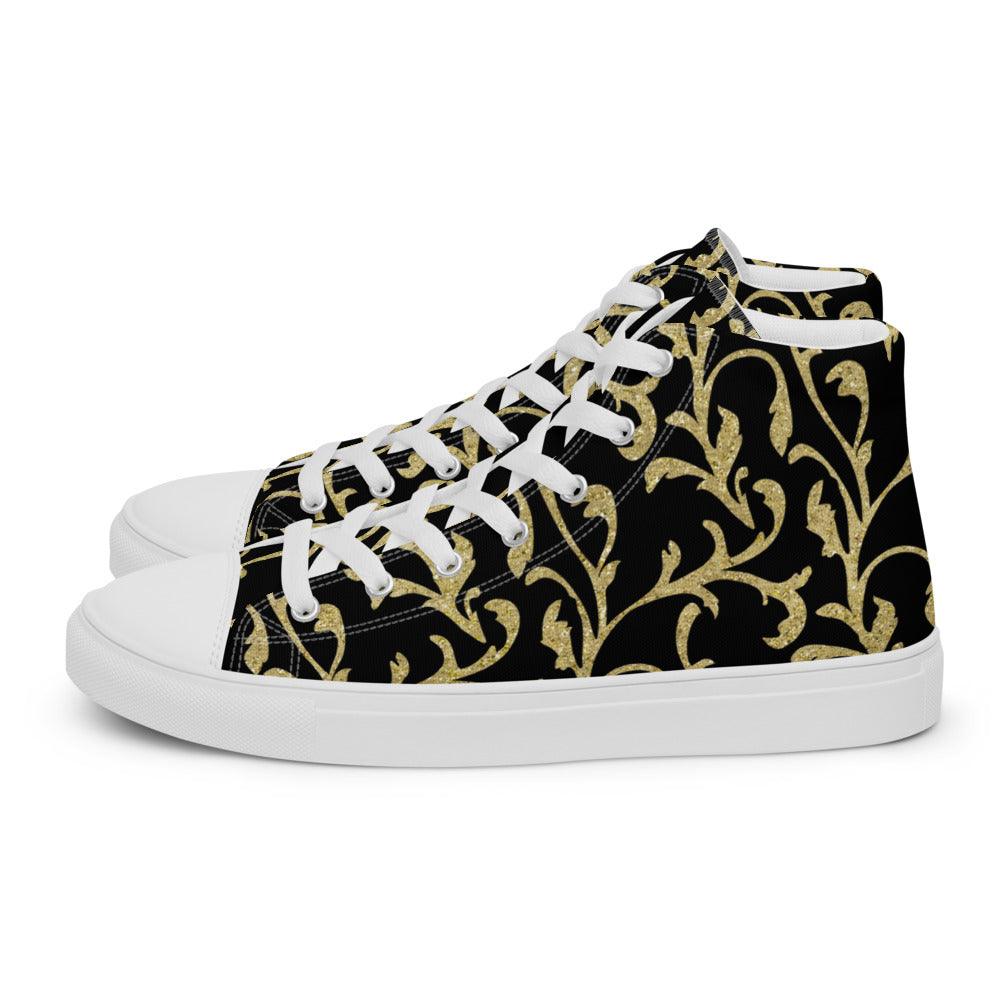 Black Scrolls Women’s High Top Canvas Shoes - MessyBunFun - Your Destination for Stylish Unisex Clothing, Tops and bottoms - MessyBunFun.com