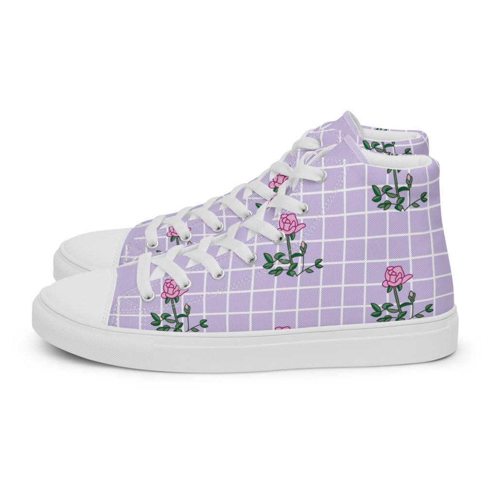 Gingham Rose Women’s High Top Canvas Shoes - MessyBunFun - Your Destination for Stylish Unisex Clothing, Tops and bottoms - MessyBunFun.com