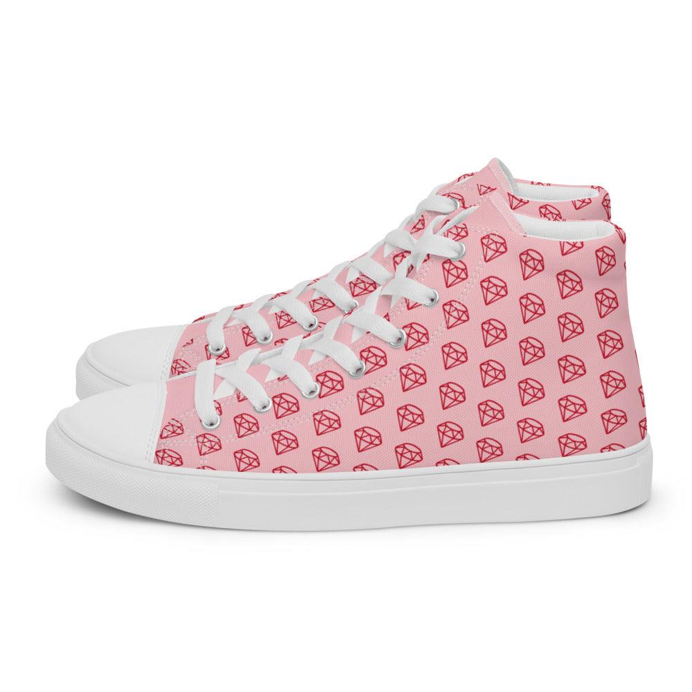 Pink Diamond Women’s High Top Canvas Shoes - MessyBunFun - Your Destination for Stylish Unisex Clothing, Tops and bottoms - MessyBunFun.com