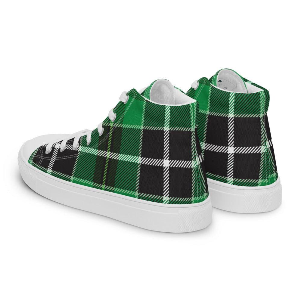 Green Buffalo Plaid Women’s High Top Canvas Shoes - MessyBunFun - Your Destination for Stylish Unisex Clothing, Tops and bottoms - MessyBunFun.com