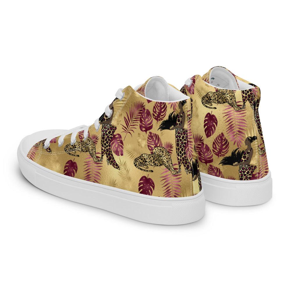 Maroon Tropical Edge Women’s High Top Canvas Shoes - MessyBunFun - Your Destination for Stylish Unisex Clothing, Tops and bottoms - MessyBunFun.com