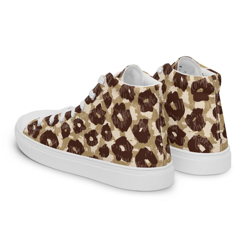 Tan and Brown Leopard Women’s High Top Canvas Shoes