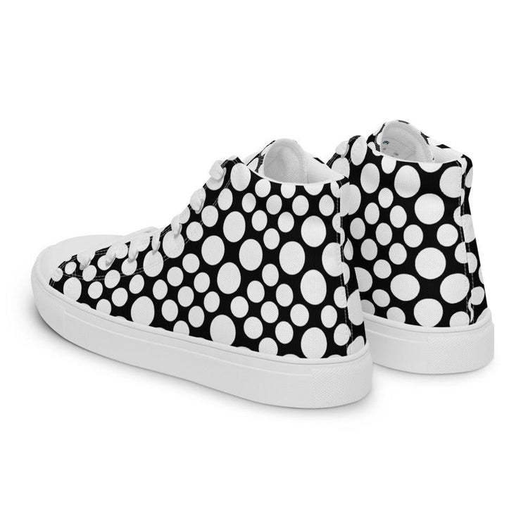 Black and White Circles Women’s High Top Canvas Shoes - MessyBunFun - Your Destination for Stylish Unisex Clothing, Tops and bottoms - MessyBunFun.com