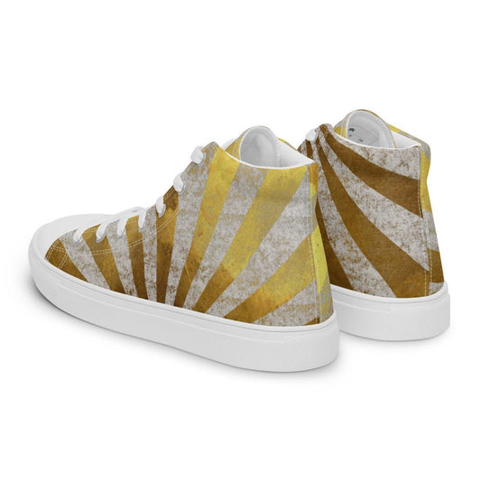 Gold Sun Burst Women’s High Top Canvas Shoes - MessyBunFun - Your Destination for Stylish Unisex Clothing, Tops and bottoms - MessyBunFun.com