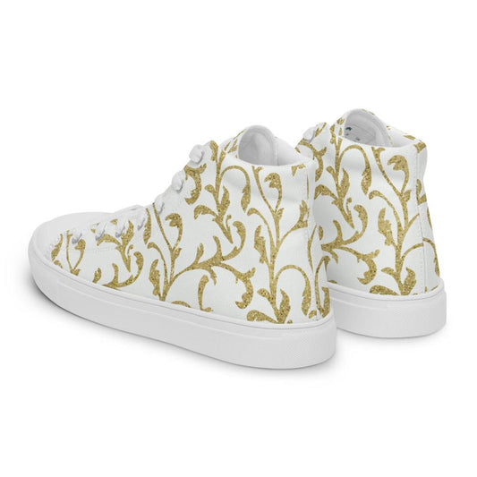 White and Gold Fleur-De-Lis Women’s High Top Canvas Shoes