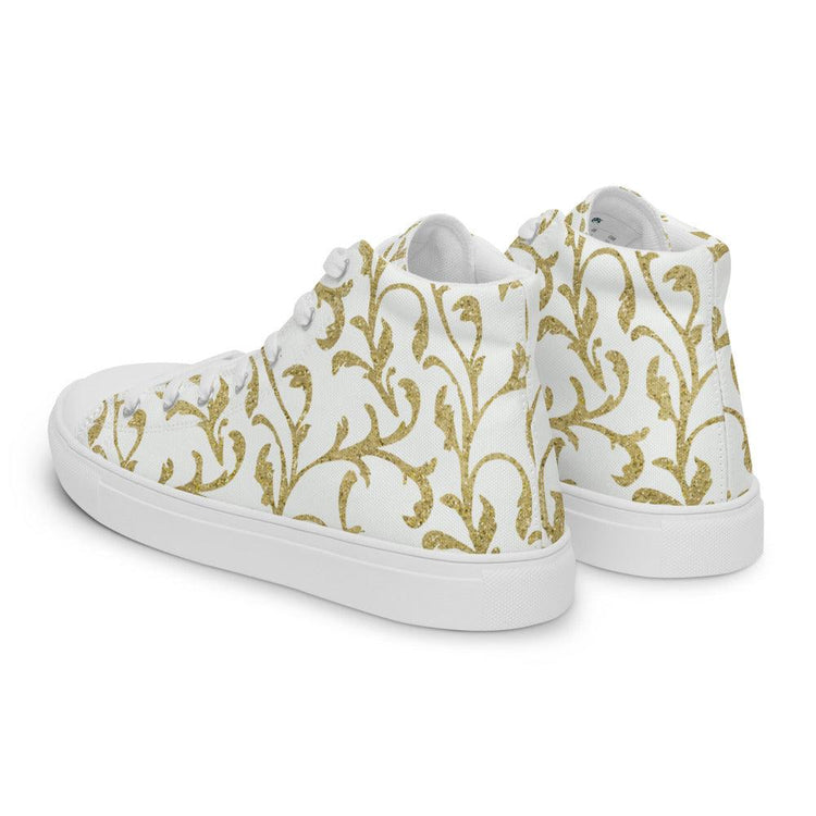 White and Gold Fleur-De-Lis Women’s High Top Canvas Shoes - MessyBunFun - Your Destination for Stylish Unisex Clothing, Tops and bottoms - MessyBunFun.com