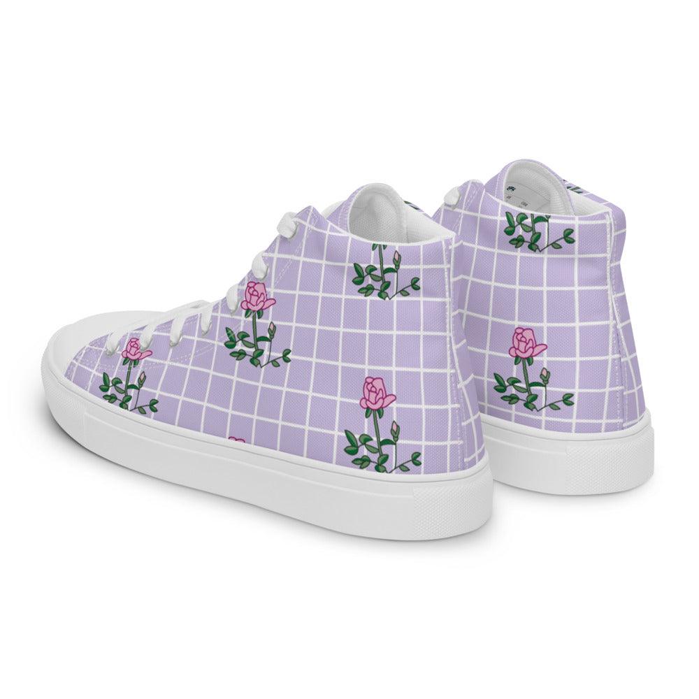 Gingham Rose Women’s High Top Canvas Shoes - MessyBunFun - Your Destination for Stylish Unisex Clothing, Tops and bottoms - MessyBunFun.com