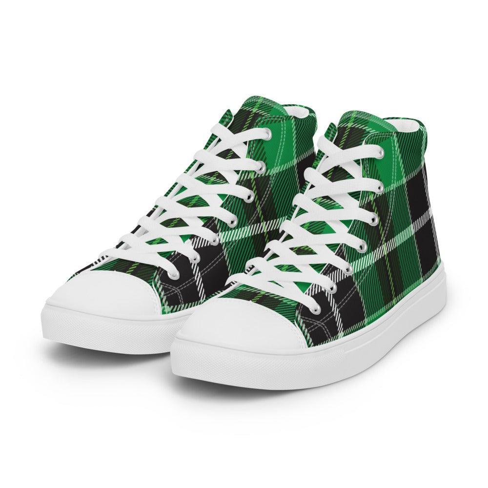 Green Buffalo Plaid Women’s High Top Canvas Shoes - MessyBunFun - Your Destination for Stylish Unisex Clothing, Tops and bottoms - MessyBunFun.com