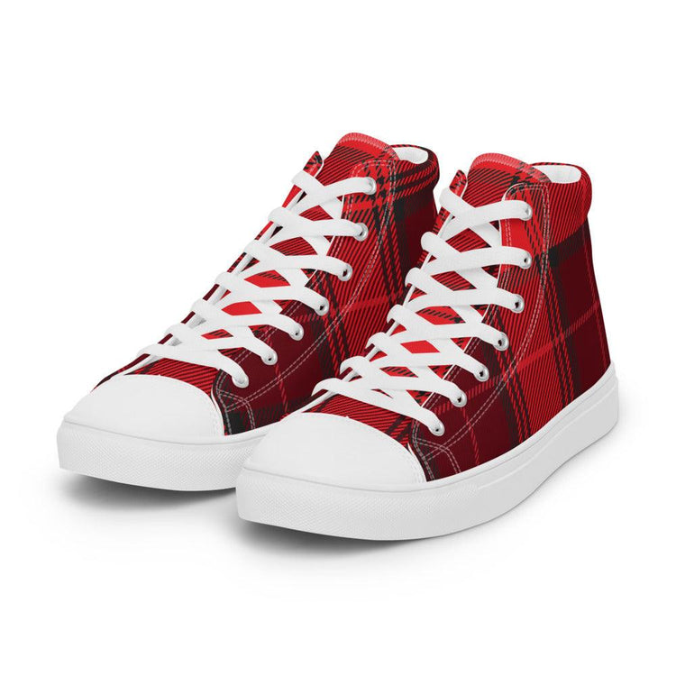 Red Buffalo Plaid Women’s High Top Canvas Shoes - MessyBunFun - Your Destination for Stylish Unisex Clothing, Tops and bottoms - MessyBunFun.com