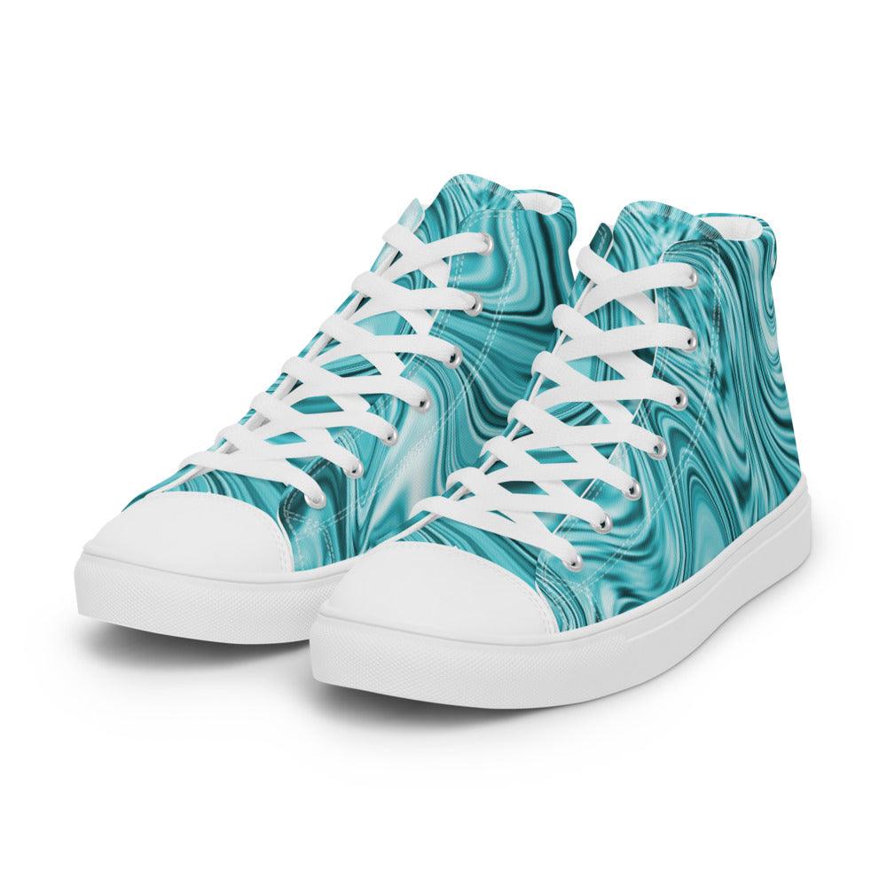 Teal Marble Women’s High Top Canvas Shoes