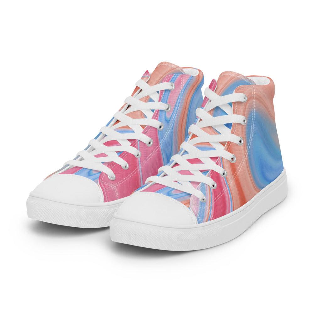 Tie-Dye Blue Orange Women’s High Top Canvas Shoes - MessyBunFun - Your Destination for Stylish Unisex Clothing, Tops and bottoms - MessyBunFun.com