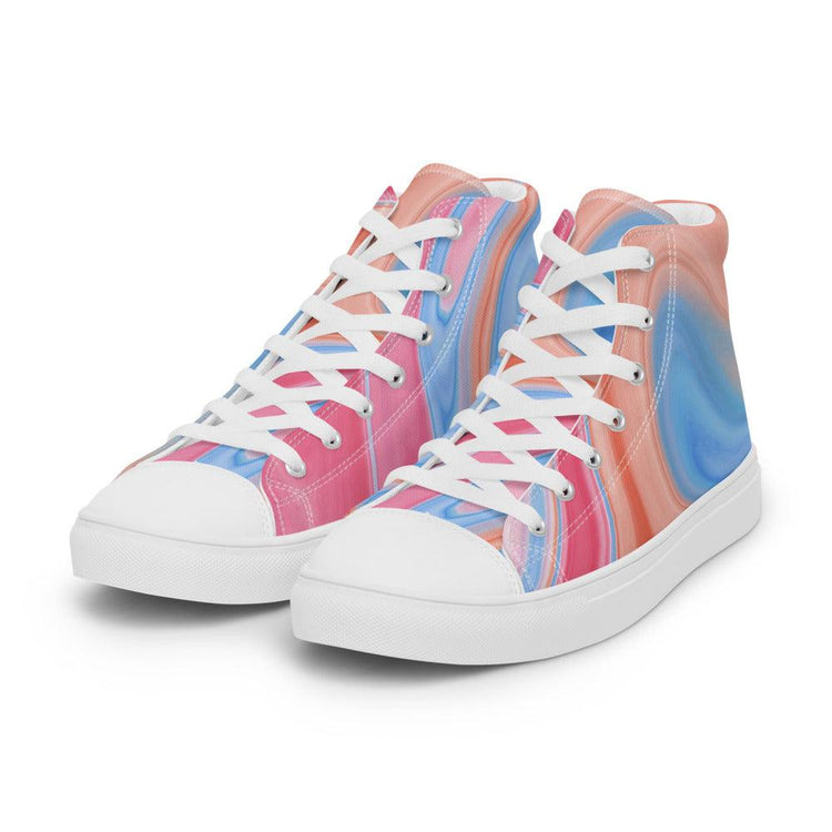 Tie-Dye Blue Orange Women’s High Top Canvas Shoes - MessyBunFun - Your Destination for Stylish Unisex Clothing, Tops and bottoms - MessyBunFun.com