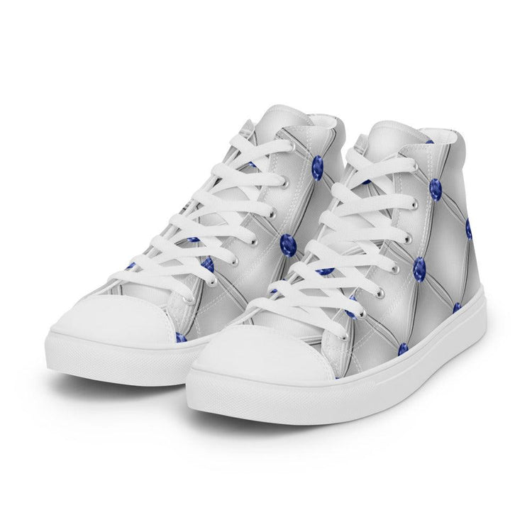 White Diamond Tuck Women’s High Top Canvas Shoes - MessyBunFun - Your Destination for Stylish Unisex Clothing, Tops and bottoms - MessyBunFun.com