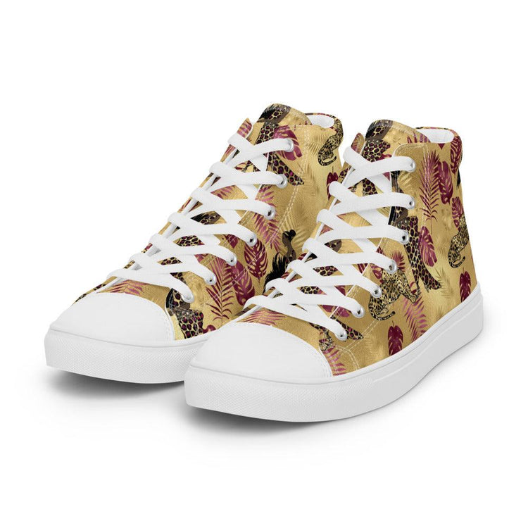 Maroon Tropical Edge Women’s High Top Canvas Shoes - MessyBunFun - Your Destination for Stylish Unisex Clothing, Tops and bottoms - MessyBunFun.com