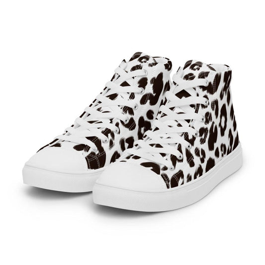 Black and White Leopard Women’s High Top Canvas Shoes - MessyBunFun - Your Destination for Stylish Unisex Clothing, Tops and bottoms - MessyBunFun.com