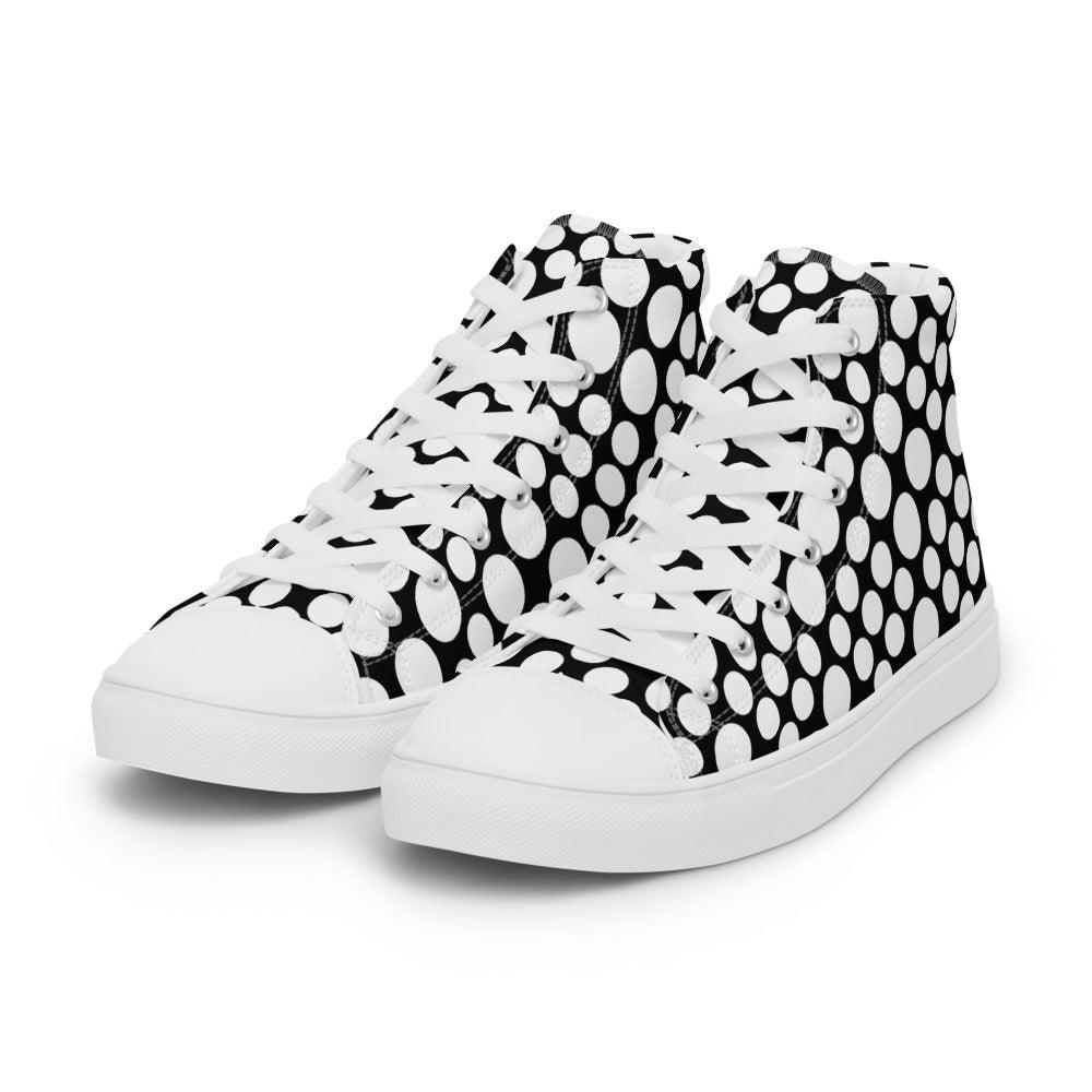 Black and White Circles Women’s High Top Canvas Shoes - MessyBunFun - Your Destination for Stylish Unisex Clothing, Tops and bottoms - MessyBunFun.com