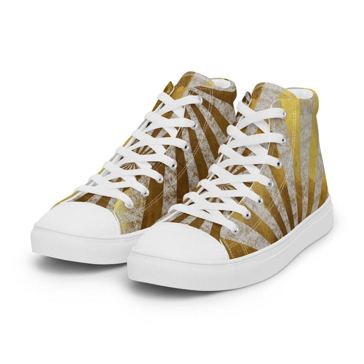 Gold Sun Burst Women’s High Top Canvas Shoes - MessyBunFun - Your Destination for Stylish Unisex Clothing, Tops and bottoms - MessyBunFun.com