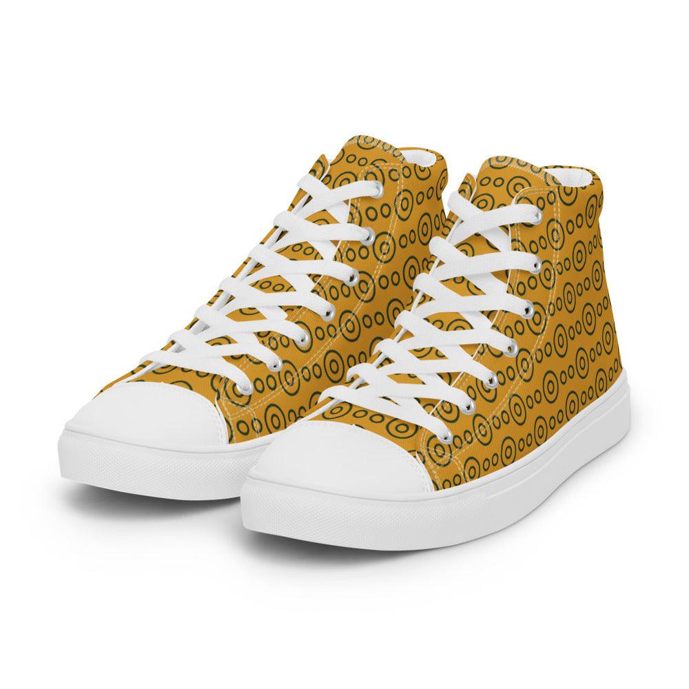 Gold and Grey Circles Women’s High Top Canvas Shoes - MessyBunFun - Your Destination for Stylish Unisex Clothing, Tops and bottoms - MessyBunFun.com