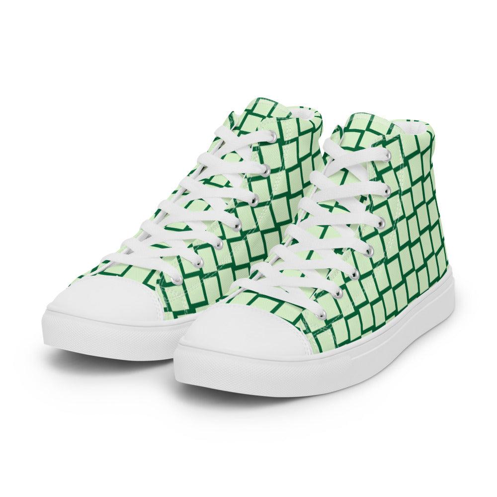 Green Squares Women’s High Top Canvas Shoes - MessyBunFun - Your Destination for Stylish Unisex Clothing, Tops and bottoms - MessyBunFun.com