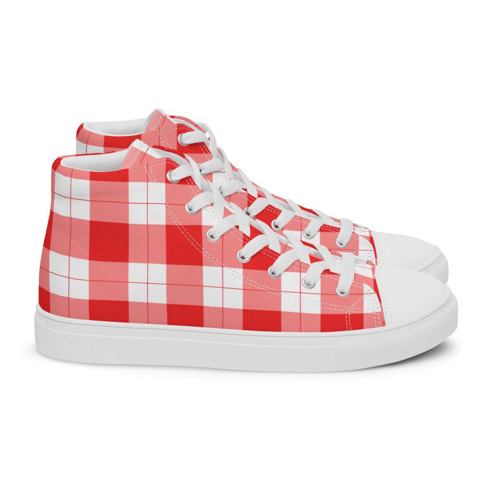 Red Check Gingham Women’s High Top Canvas Shoes - MessyBunFun - Your Destination for Stylish Unisex Clothing, Tops and bottoms - MessyBunFun.com