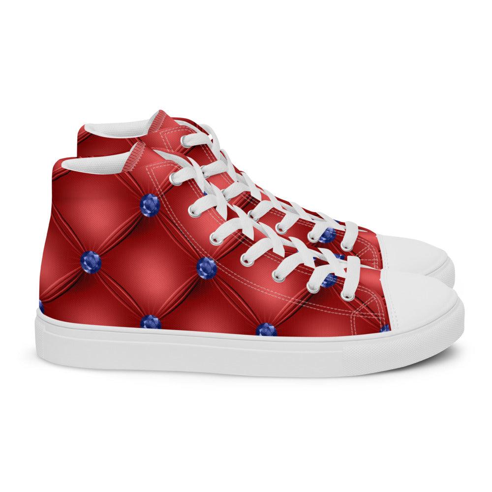 Red Diamond Tuck Women’s High Top Canvas Shoes - MessyBunFun - Your Destination for Stylish Unisex Clothing, Tops and bottoms - MessyBunFun.com