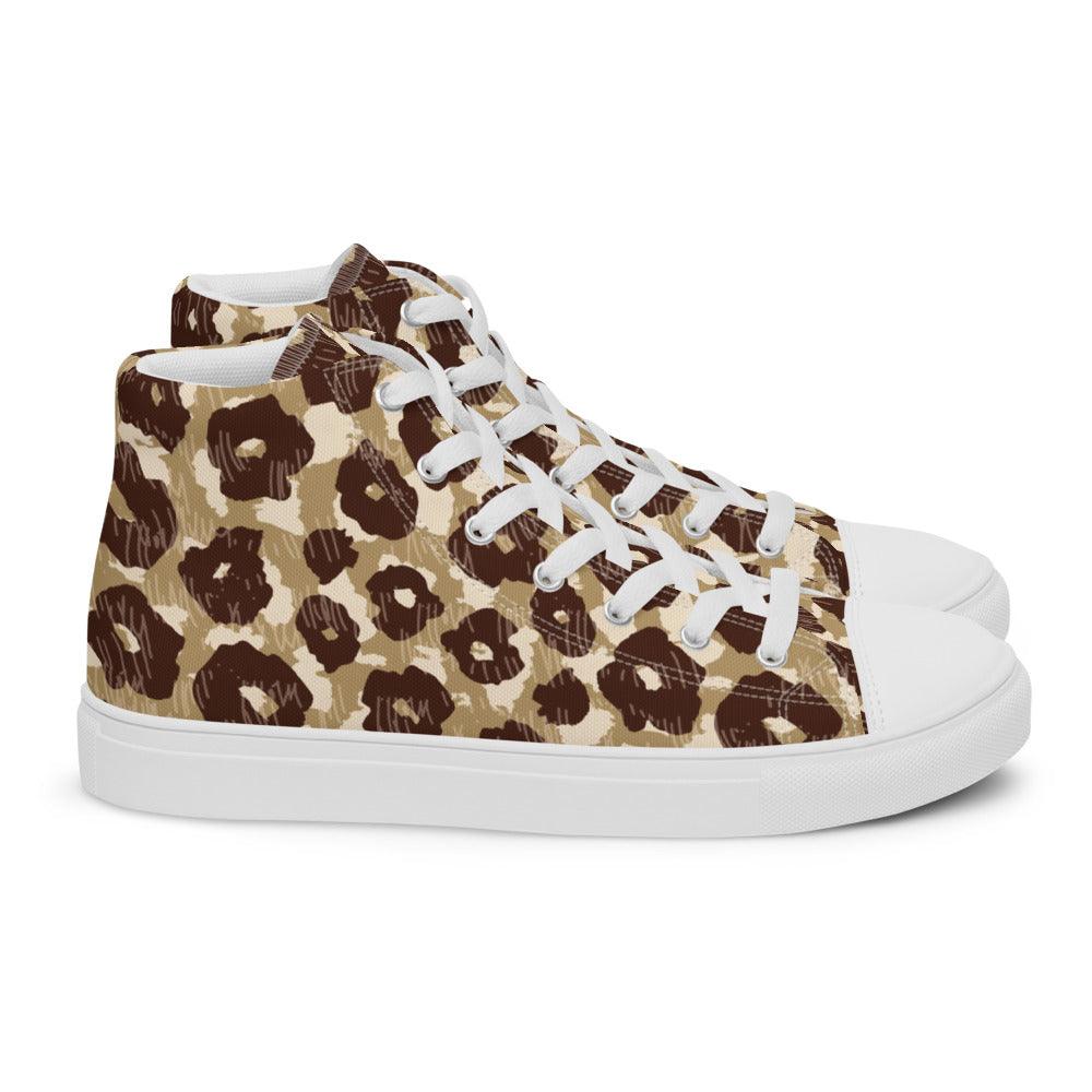 Tan and Brown Leopard Women’s High Top Canvas Shoes