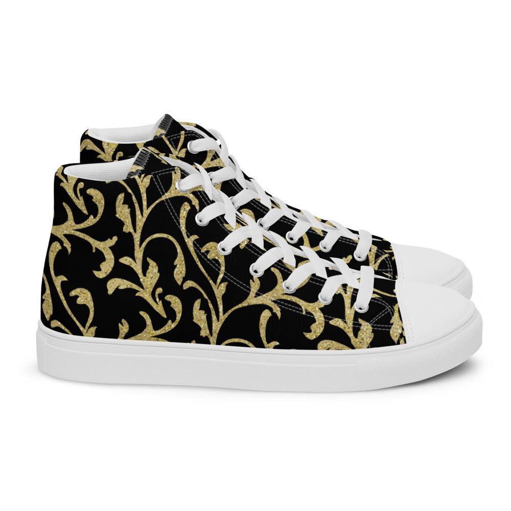 Black Scrolls Women’s High Top Canvas Shoes - MessyBunFun - Your Destination for Stylish Unisex Clothing, Tops and bottoms - MessyBunFun.com