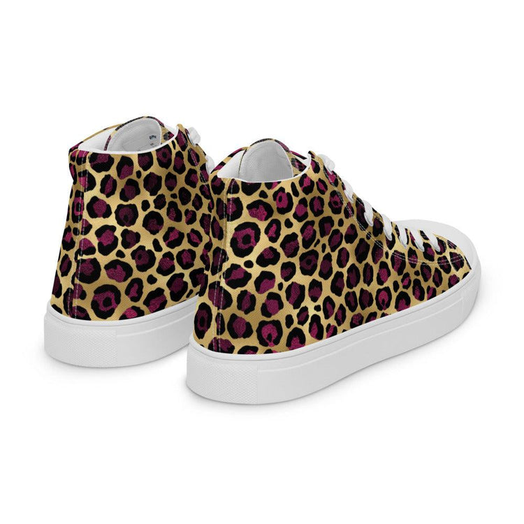 Gold Maroon Leopard Women’s High Top Canvas Shoes