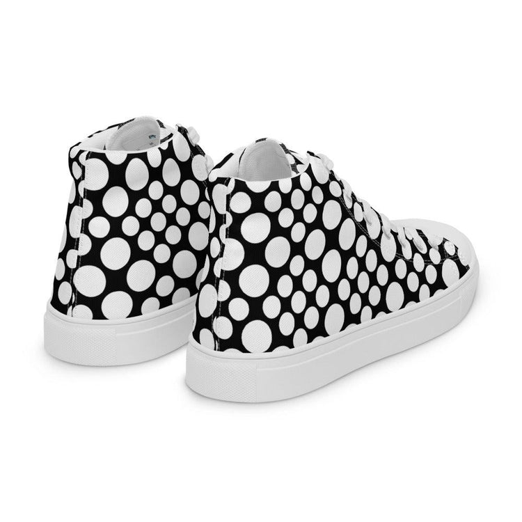 Black and White Circles Women’s High Top Canvas Shoes - MessyBunFun - Your Destination for Stylish Unisex Clothing, Tops and bottoms - MessyBunFun.com