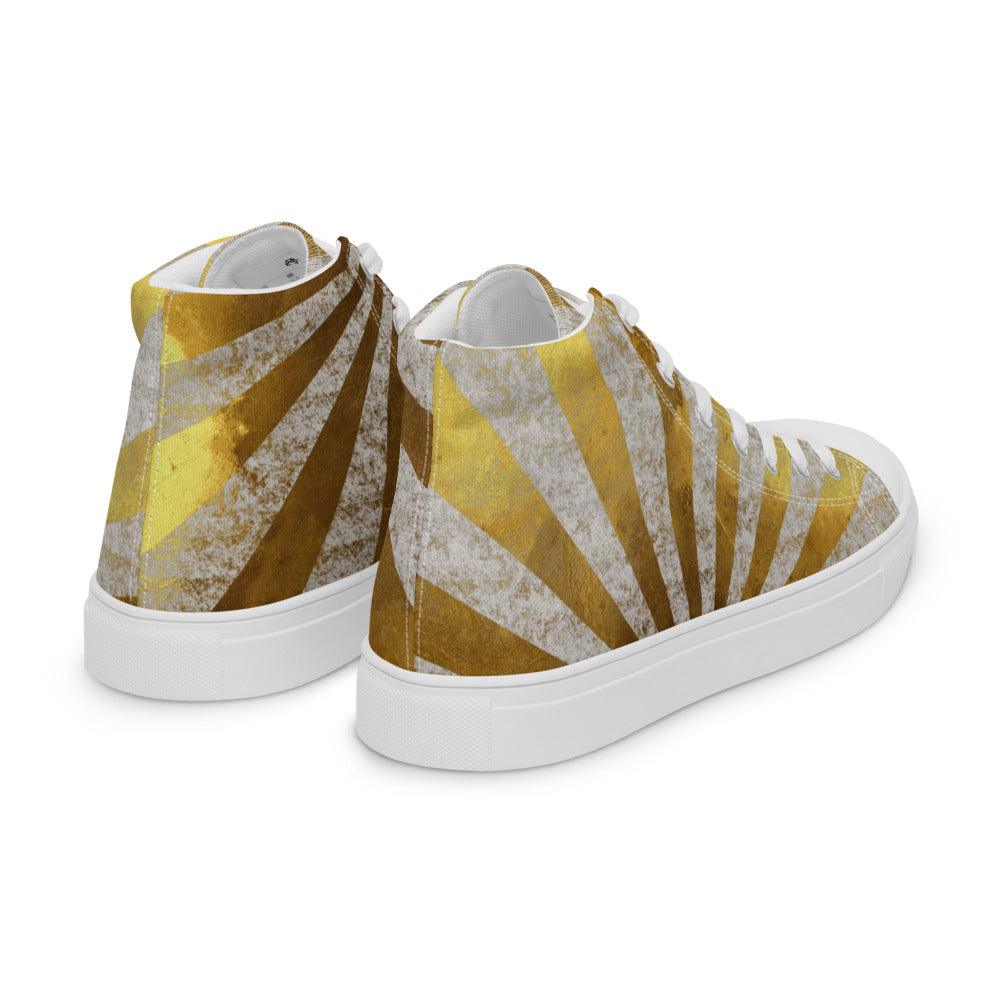 Gold Sun Burst Women’s High Top Canvas Shoes - MessyBunFun - Your Destination for Stylish Unisex Clothing, Tops and bottoms - MessyBunFun.com