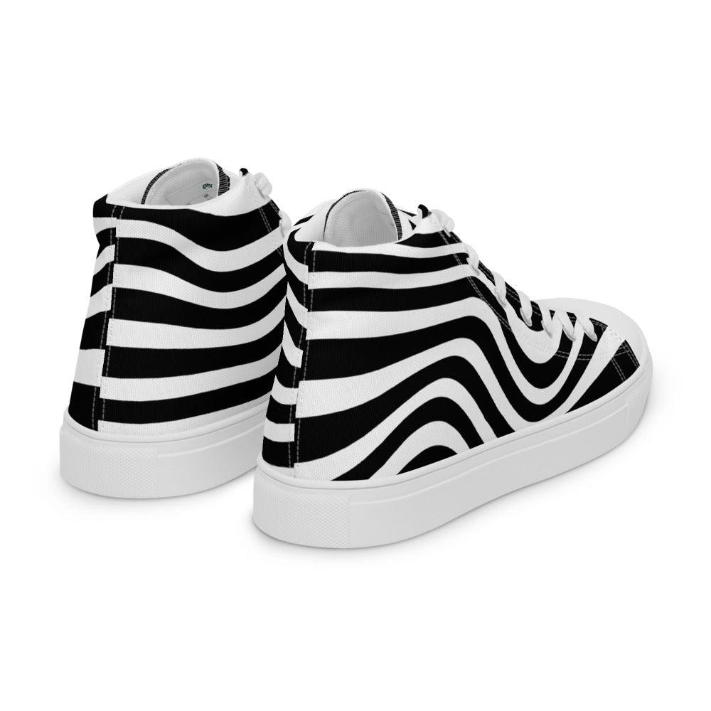 Black and White Wavy Lines Women’s High Top Canvas Shoes - MessyBunFun - Your Destination for Stylish Unisex Clothing, Tops and bottoms - MessyBunFun.com