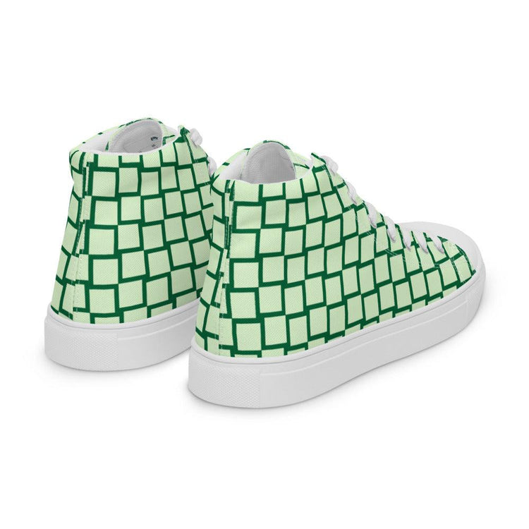 Green Squares Women’s High Top Canvas Shoes - MessyBunFun - Your Destination for Stylish Unisex Clothing, Tops and bottoms - MessyBunFun.com