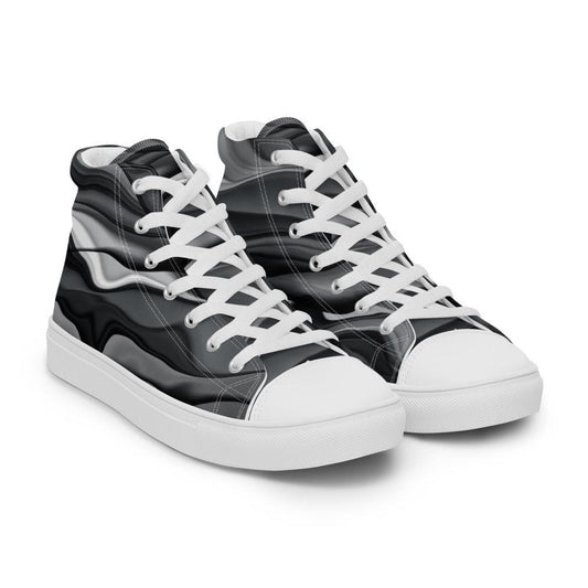 Black and White Waves Women’s High Top Canvas Shoes