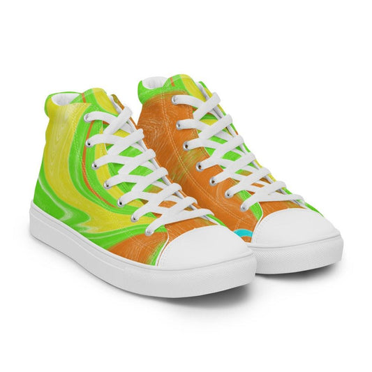 Yellow Green and Orange Women’s High Top Canvas Shoes