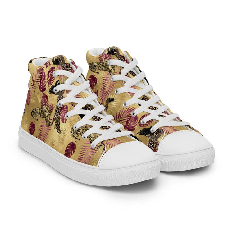 Maroon Tropical Edge Women’s High Top Canvas Shoes - MessyBunFun - Your Destination for Stylish Unisex Clothing, Tops and bottoms - MessyBunFun.com