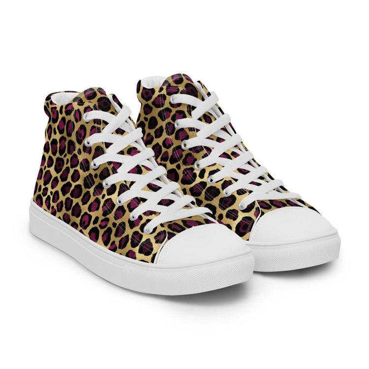 Gold Maroon Leopard Women’s High Top Canvas Shoes