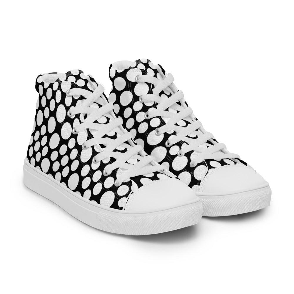 Black and White Circles Women’s High Top Canvas Shoes - MessyBunFun - Your Destination for Stylish Unisex Clothing, Tops and bottoms - MessyBunFun.com