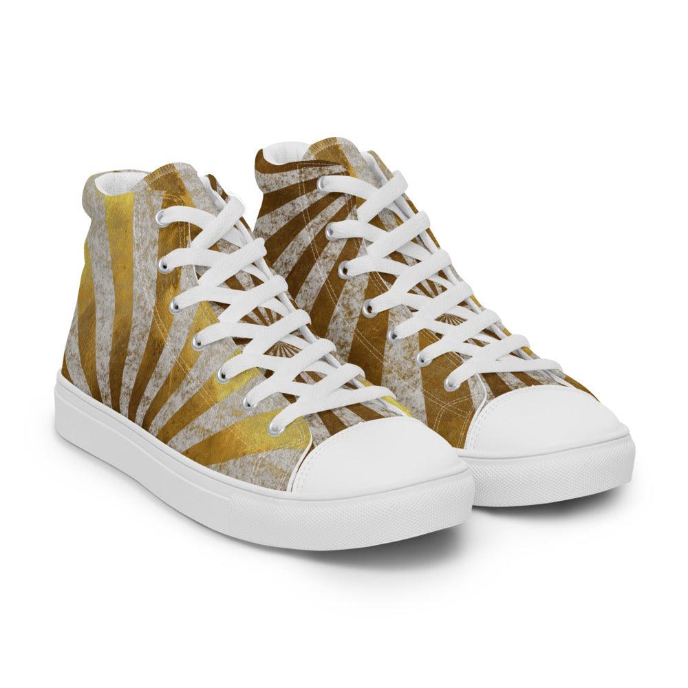 Gold Sun Burst Women’s High Top Canvas Shoes - MessyBunFun - Your Destination for Stylish Unisex Clothing, Tops and bottoms - MessyBunFun.com